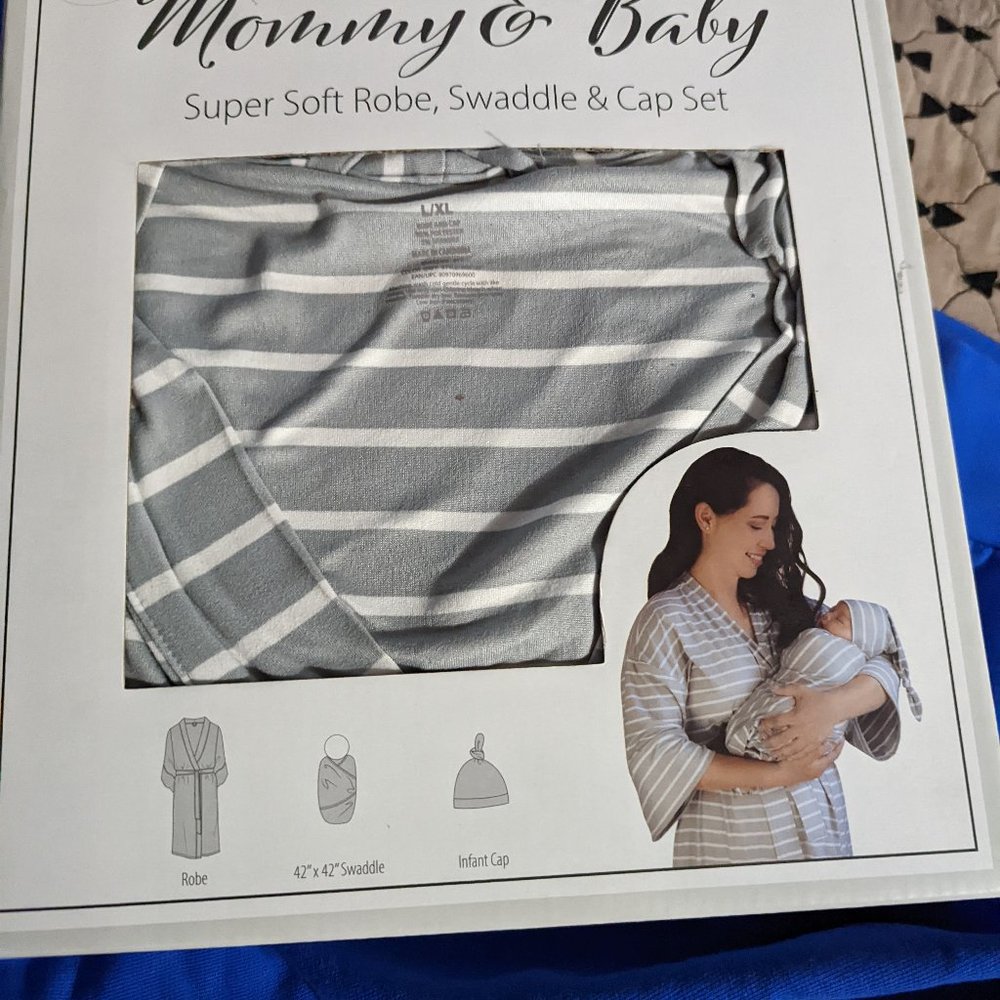 Mommy and me swaddle and robe grey l/xl